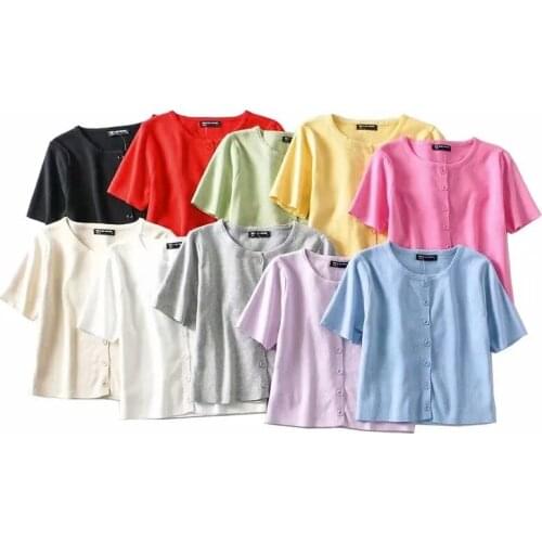 Ladies Crop Top Short Shirt Summer Korean Women Sexy Short Sleeve Open Front Button Up Knitting Cardigan Fashion