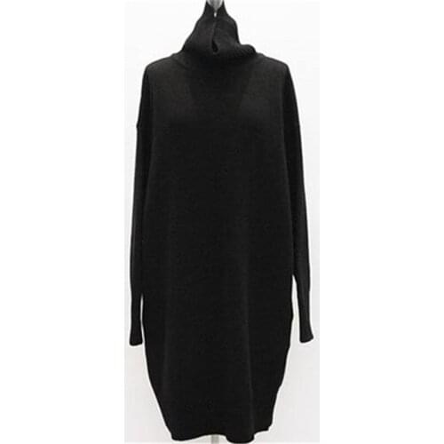 100%cashmere thick knit women korean style high collar loose long pullover sweater dress solid color S-L