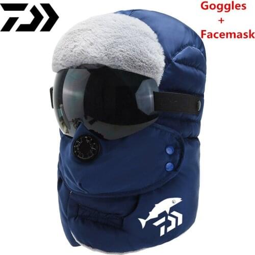 Winter Daiwa Fishing Goggles Cap Winter UNISEX Fishing Ear Protection Face Windproof Ski Cap Velvet Thick Fishing Mask Hat