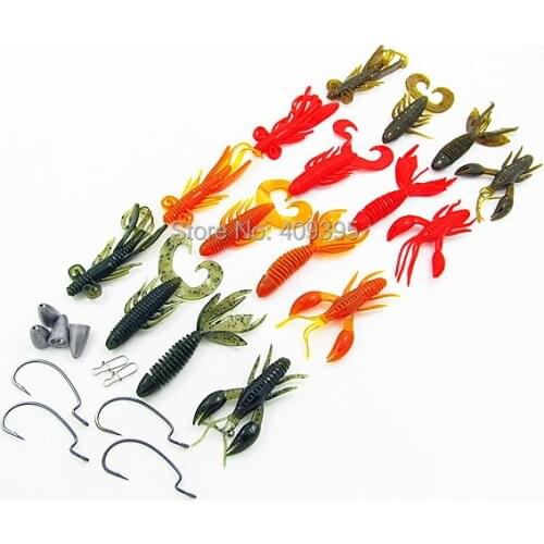 1 set soft fishing lure fishing hook and 1pc fishing tackle box mixed colors Free shipping