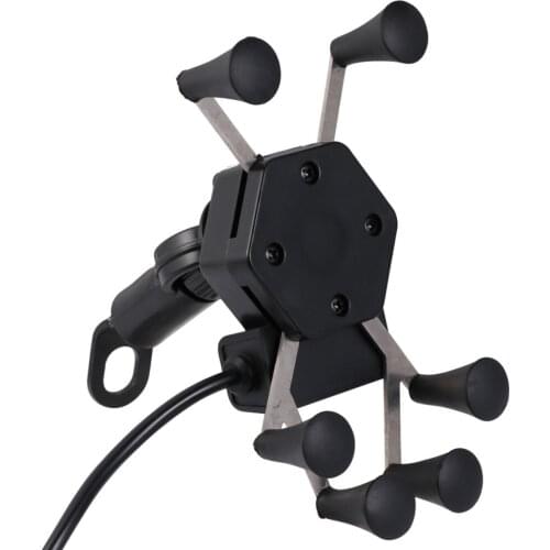 1pc Motorbike Handle Bracket Anti-theft Hand Grip Bracket 6-Claw Mobile Phone Stand (Black Mirror Base Style, Charge)