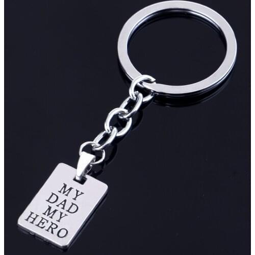36PC My Dad My Hero Keyrings Square Pendant Charm Keychains Family Dad Papa Fathers Day Gifts Thanksgiving Gifts Key Rings Hot