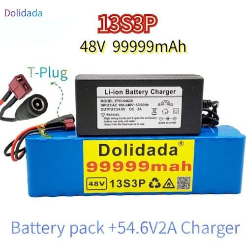 48V 99999mAh 1000w 13S3P 48V 18650 Lithium ion Battery Pack For 54.6v E-bike Electric bicycle Scooter with BMS+54.6V 2ACharger