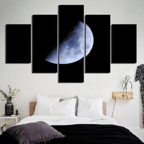 5pcs Simple Black And White Semicircle Moon HD Photography Waterproof Ink Printing Canvas Home Frameless Decorative Painting