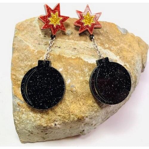 1 Pair Creative Cartoon Black Boom Bomb Acrylic Earrings For Women Funny Female Toy Drop Earrings Fashion Jewerly Gift