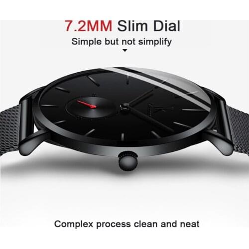 7mm Ultra Thin Watch Men Watches Brand Luxury Stainless Steel Black Mesh Strap Male Analog Display Sport Wristwatch Mens Clock