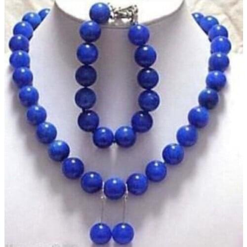 Free shipping@@@@@ Jewelry 12mm blue Lapis necklace bracelet earring sets