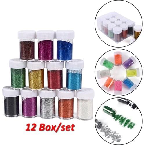 12 Box/set Colorful Fine Glitter Powder Sequin Pigment Flakes Dust Decorations Nail Arts and Craft Gloss New DIY Tool 2021
