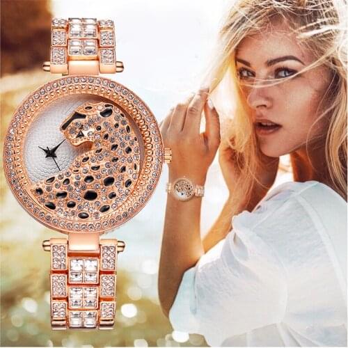 Women Rose Gold Leopard Watch Luxury Fashion Bling Ladies Watch Casual Female Quartz Watch Crystal Diamond For Women Clock