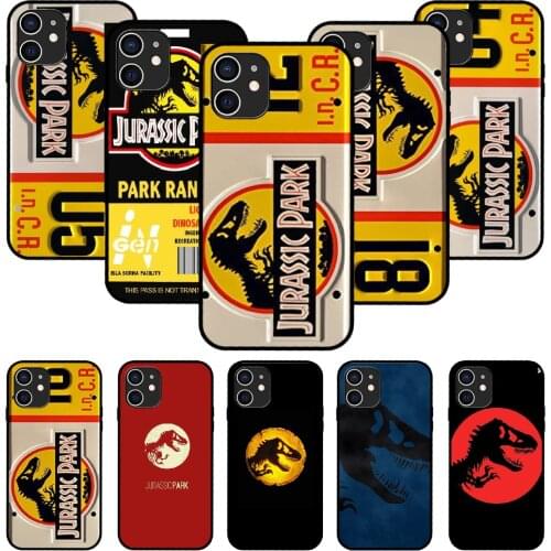 For iPhone 11 12 8 Plus Mini Pro X XR XS Max 4 5 7 6 6S 8 SE Phone Case Black Cover Bumper Art Hoesjes Jurassic Park plate