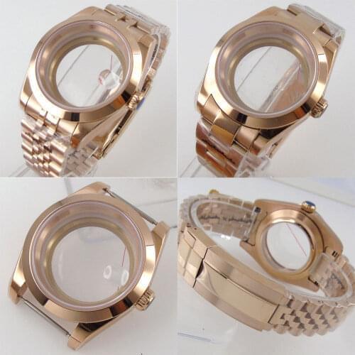 39mm Sapphire Watch Case Rose Gold Plated For NH35 NH36 Miyota 8215 821A Mingzhu 2813 3804 Movement Jubilee/Oyster Bracelet