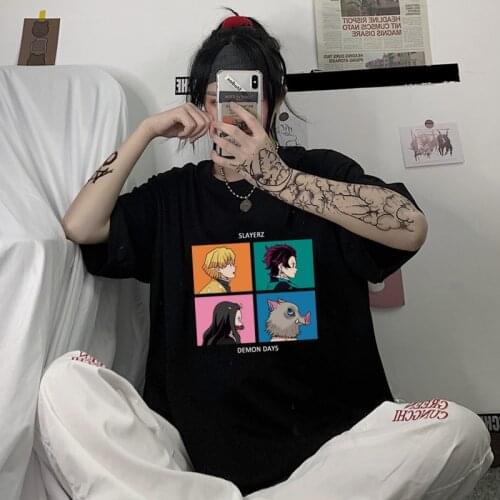 Anime Demon Slayer T Shirt Women Oversized T-shirts with Short sleeves Harajuku Y2K Punk Tops Kimetsu No Yaiba Kawaii Cute Tee