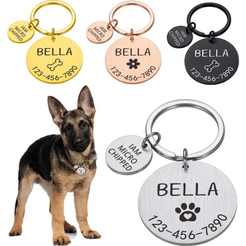 Engraved Dog Pet ID Tag Personalized Name Phone Bone Flower Pet ID Name for Cat Puppy Dog Tag Pendant Keyring Pet Accessories