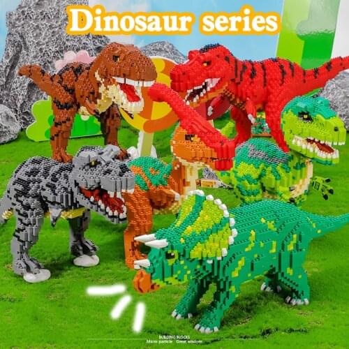 1457pcs+ Jurassic Dinosaur Mini Blocks Green Dinosaur Building Toy Classic Model Jurassic Park Figure Toys Home Fun Game