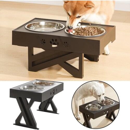 Dog Food Bowl Elevated Adjustable Stainless Steel Double Bowl Container Lift Tabel Pet Drinking Water Bowl Feeders with Stand