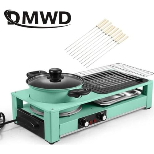 Multifunction Electric Skewer Griddle Hot Pot Barbecue Grill Elecitrc BBQ Kebab Rotary Grill Stove Rotisserie Teppanyaki Fry Pan