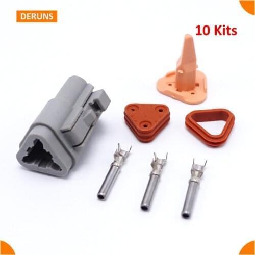10Kits Female 3 Pin/Ways Deutsch Waterproof Sealed Automotive Connector Plug Sets DT06-3S