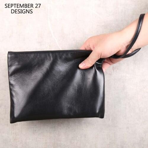 New Fashion Clutch Bag Genuine Leather Luxury Men Hand Bag Casual Women Big Capacity Long Purses Top End Sheepskin Phone Pouch