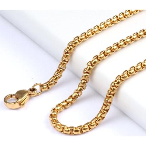 Wholesale 20 inches Gold Color 4MM 316L Stainless Steel Square Rolo Chain Pendant Necklace Jewelry for women/men