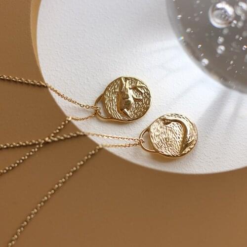 Oringinal Design Double Side Flying Bird and Fish Embossment Pendant Necklace Stainles Steel 18k Gold Plated Coin Necklace