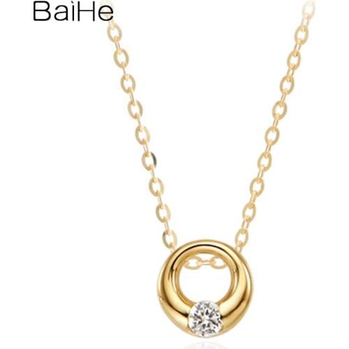 BAIHE Solid 18K Yellow Gold 0.07ct Natural Diamonds Women Trendy Wedding Fine Jewelry Elegant Simple round diamond Necklaces