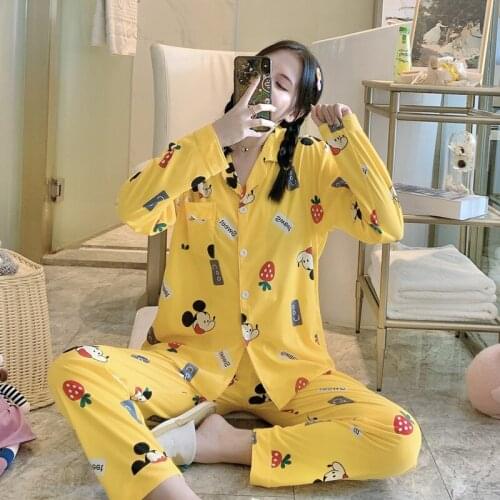 Chicnymph Autumn Cartoon Pajamas For Women Turn-down Collar Pyjamas Femme Long Sleeve Pijama Mujer Sleepwear Homewear Sets