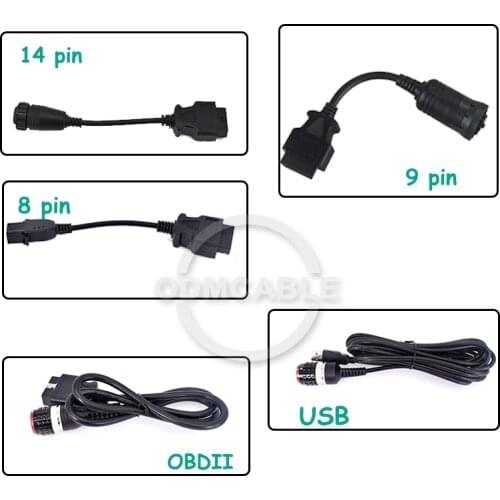 Full cable for volvo 88890300 vocom diagnosis scanner 88890305 USB cable with OBD II vocom truck cable 8, 9 and 14 pin cable