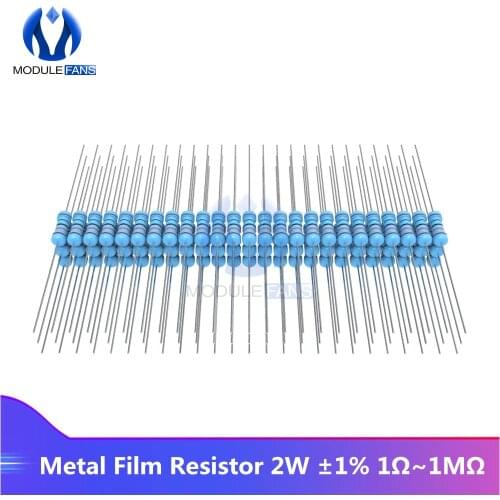 100PCS Metal Film Resistor 1R-1M Ohm Resistance 1K 2.2K 4.7K 5.1K 6.8K 10K 15K 22K 47K 100K 220K 1% +1% -1% 2W Diy Electronic