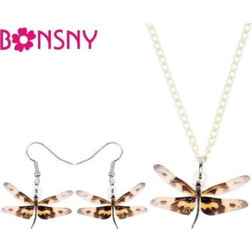 Bonsny Acrylic Yellow Sweet Dragonfly Insect Jewelry Sets Animal Earrings Necklace For Women Teens Girls Gifts Charm Accessories
