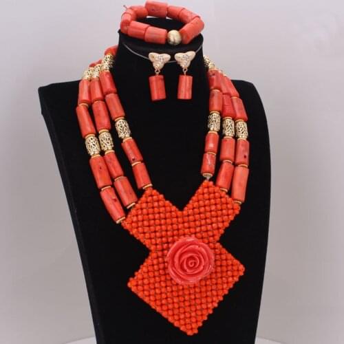4ujewelry Nigerian Wedding Orange Coral Beads Jewelry Sets Bridal Crystal African Beads Jewelry Set for Women