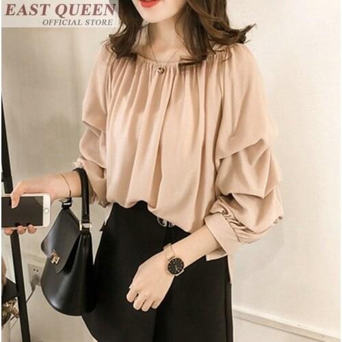 Chiffon blouse shirts for women lantern three quarter sleeve o-neck shirt tops elegant loose casual ladies blouses DD865 L