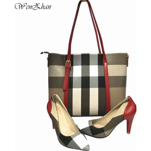 WENZHAN Striped Style Women Soft Pumps Shoes Match Women Big Handbag Sets,Woman Pointed Toe Luxury Designer Shoes With Bag 36-43