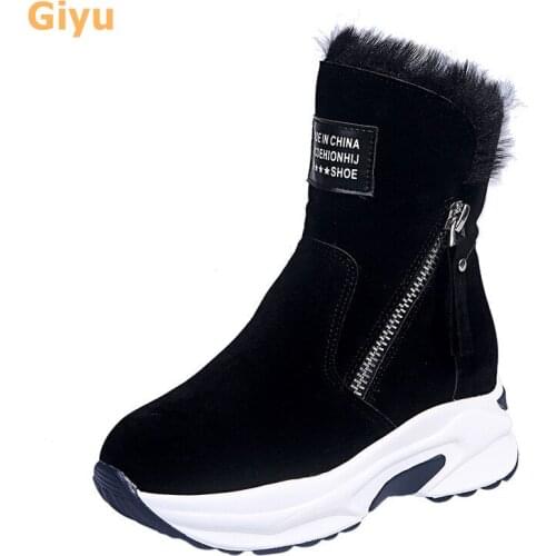 Womens inner heightening Thick snow boots 2020 winter new plus velvet warm Martin boots Nubuck womens shoes Furry High boots
