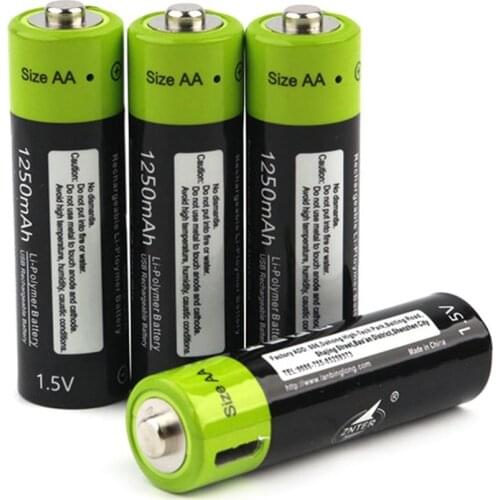 ZNTER 1.5V USB AA battery 1250mAh lithium polymer usb rechargeable battery ZNT5 usb fast charge cell Micro USB Charging Cable
