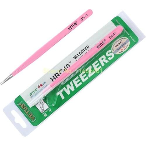 10pcs/lot Genuine VETUS CS stainless steel precision tip pink tweezers patch nail grafting eyelash beauty tools