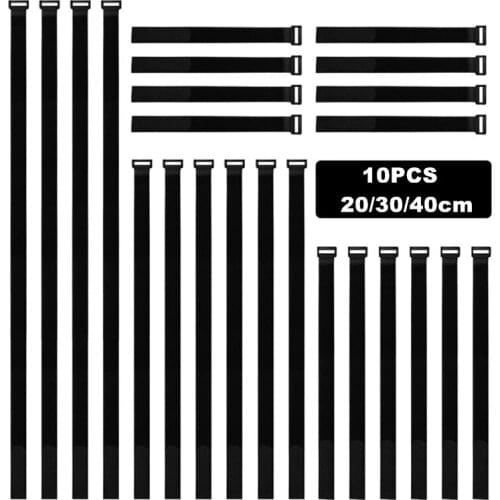 10Pcs Nylon Cable Ties Buckle Loop and Hook Wire Winder 20/30/40cm Computer Mouse Cord Organizer Cover Cable Management Strap