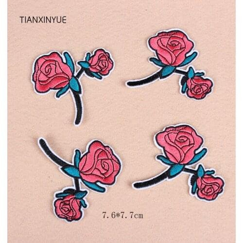 TIANXINYUE 10pcs Double rose Flower Patch Applique Sticker Iron On DIY Embroidered Appliques Sew On Sticker For Clothing fabric