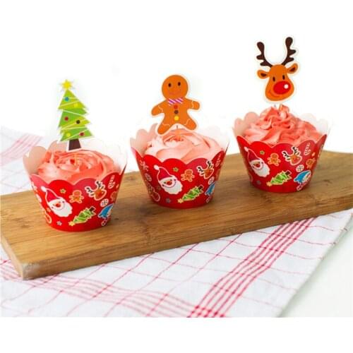 12pcs Cupcake Wrapper + 12pcs Cupcake Toppers Merry Christmas For Christmas Party