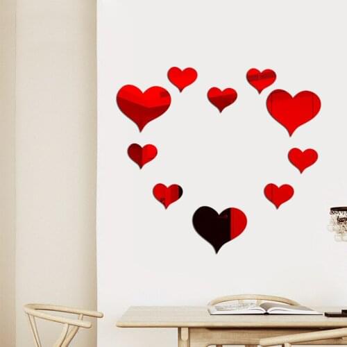 Heart-shaped Warm Mirror 3D Acrylic Wall Stickers Decal DIY Home Room Art Mural Decor Removable Self-adhesive Home Decors