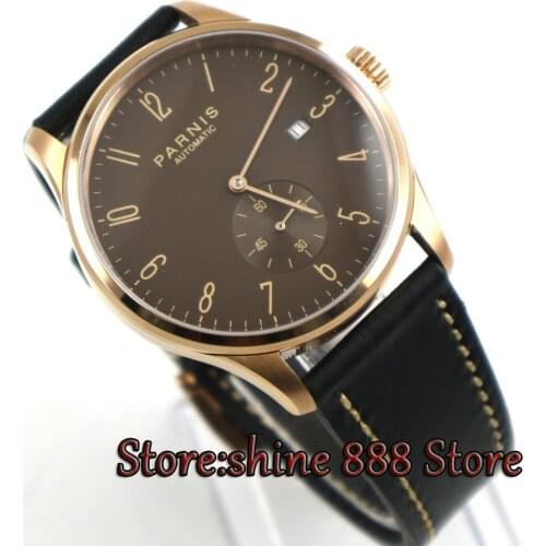 42mm parnis coffee dial date window leather ST 1731 automatic mens watch