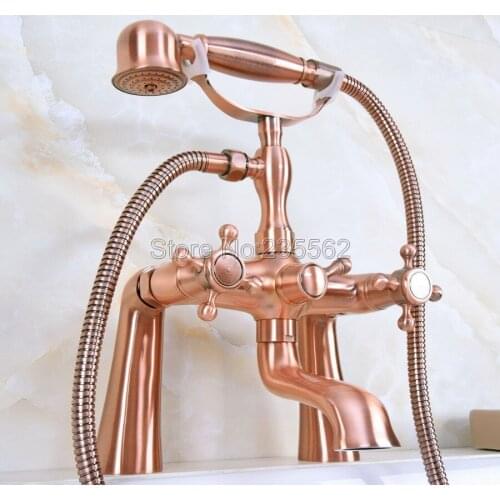 Antique Red Copper Bath Tub Faucet W/ Hand Shower Sprayer Clawfoot Mixer Tap lna159
