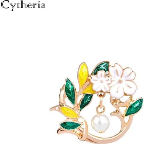 Fashion Summer Beach Style Jasmine Enamel Brooch Pins Imitation pearls Holiday Party Clothes Accessories flower jewelry