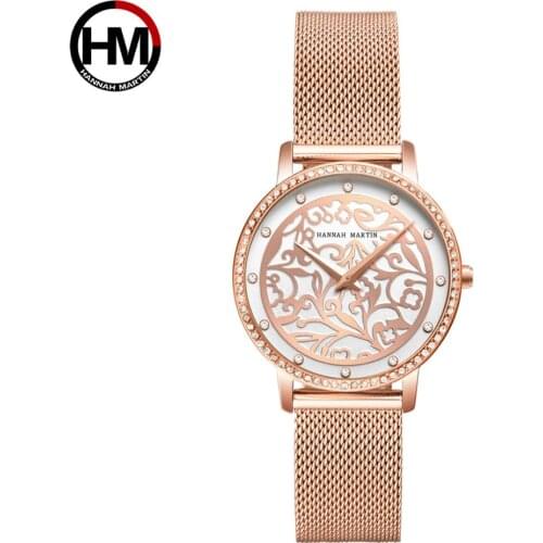 Hannah Martin Japanese Movement Quartz Ladies Women Stainless Steel Mesh Casual Waterproof Wrist Watch Gift Female hour FD3194