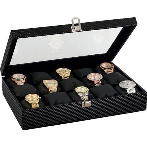 Chavin 15'li Diamond Black Leather Wood, Glazed Watch Box st15-24