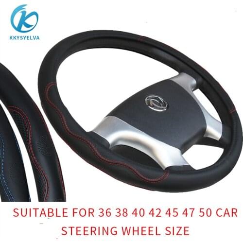 KKYSYELVA red blue Leather Steering Wheel Covers for Car Bus Truck 36 38 40 42 45 47 50cm Diameter Auto Steering-wheel cover