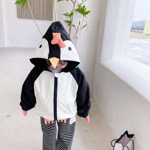 2021 Spring New Childrens jacket Girls Boys Cartoon Casual Long Sleeve Coat for girls boys Penguin Fashion Hooded Shell Jackets
