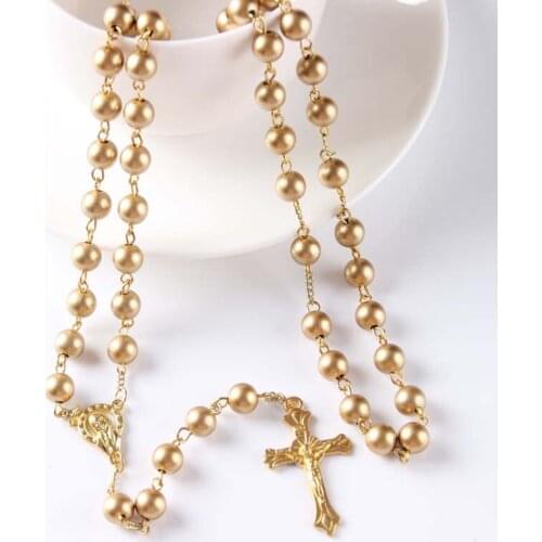 Rosary Beads Long Necklace Cross Pendant plastic Chain For Man Fashion Jewelry Jesus cross Necklace