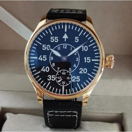 GEERVO No logo Golden 44mm Manual mechanical mens Watch C3 Super luminous st3621 movement G122