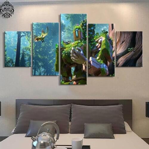 Game Canvas Painting Poster 5 Panel Overwatch Bastion Wall Art Modern Home Decor Painting On Canvas Printed Pictures Artwork