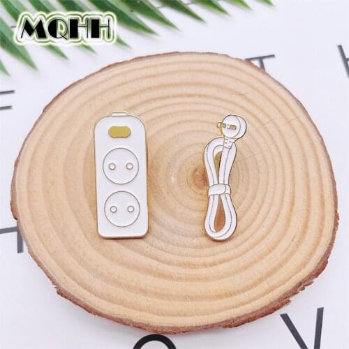 Creative Fun Data Cable Power Cord Enamel Pins Remote Control Set Alloy Brooch Customized Badge Clothes Accessories Jewelry Gift